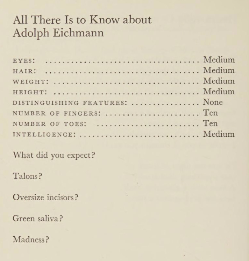 The banality of Evil
from "Flowers for Hitler"
Leonard Cohen, 1964