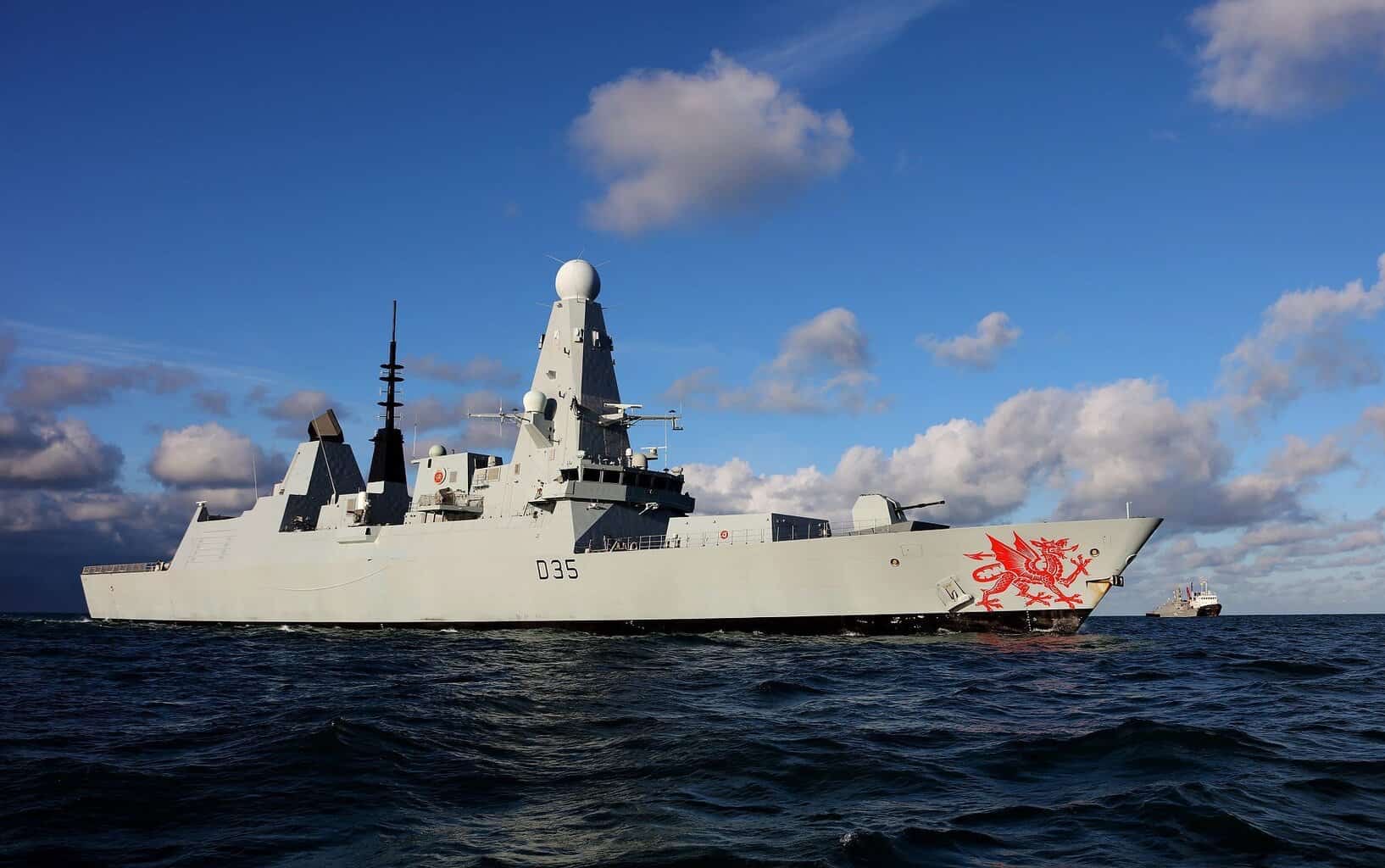 One of the few photos of HMS Dragon actually at sea. No sign of actual movement, but it's a start...